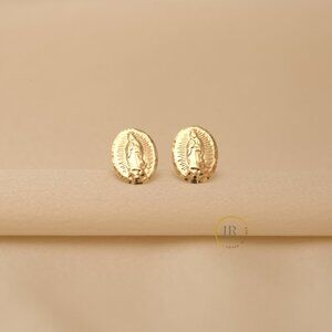 14K Solid Gold Our Lady of Guadalupe Stud Earrings • Catholic Gift for Her